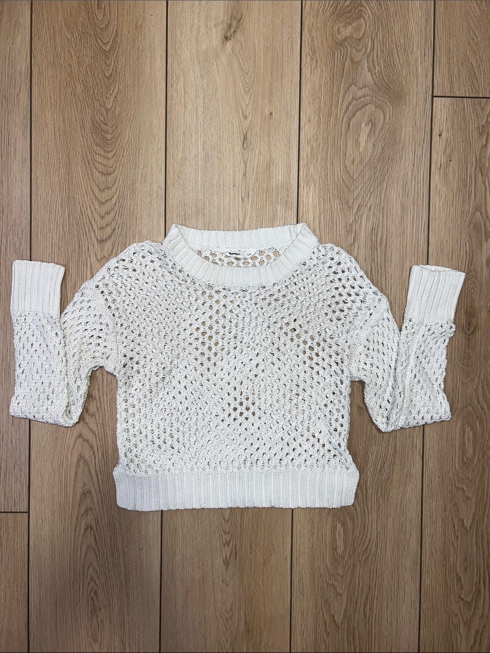 Bluenotes Open-Knit Crochet Ivory Crewneck Sweater - Picture 3 of 15